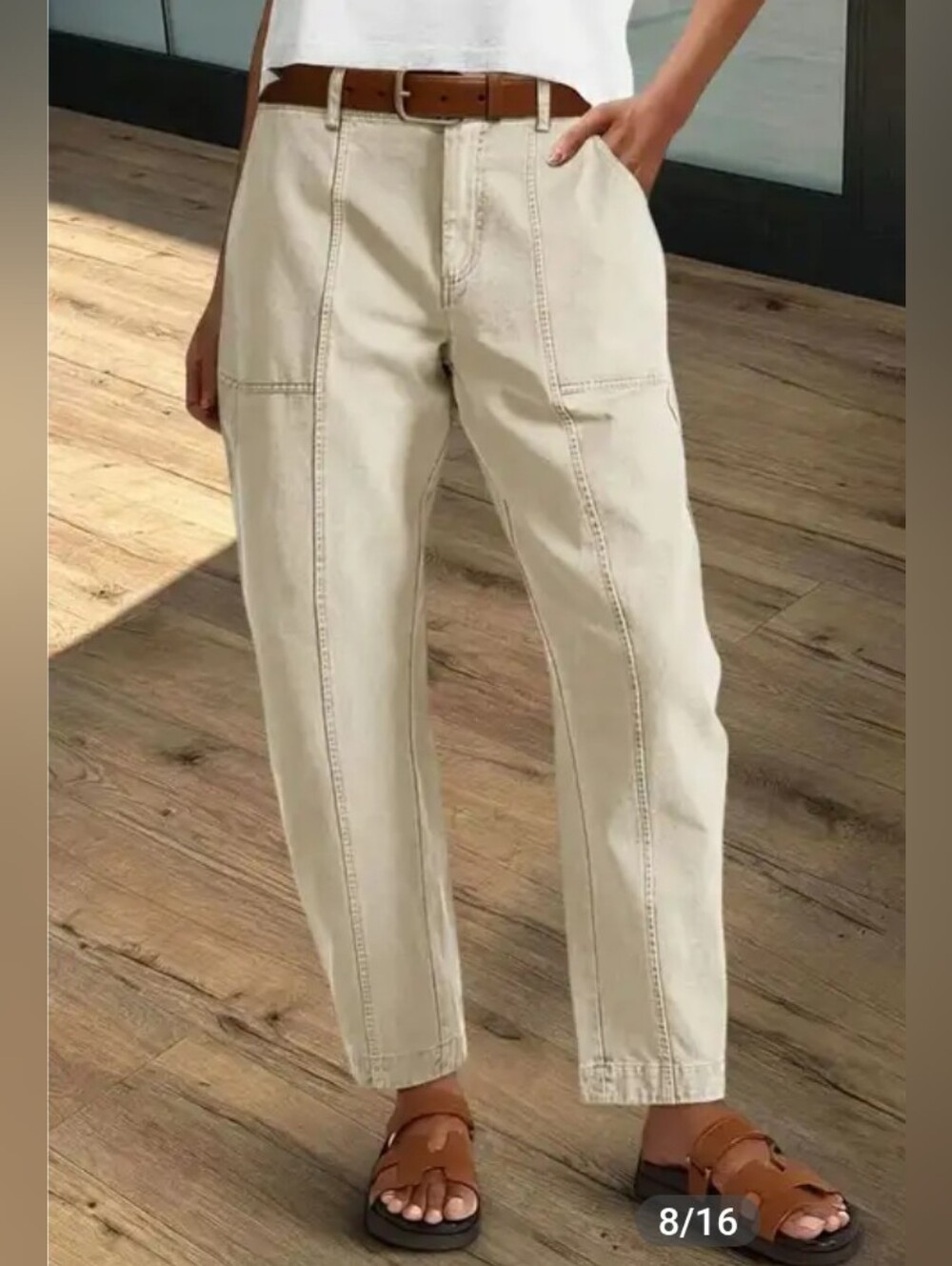 Flamingals Stitch Detail Mid Waist Barrel Leg Crop Beige Pants NWT 3XL (16-18)